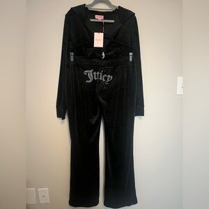 JUICY COUTURE Velour OG Bling Tracksuit Set Zip Hoodie & Pants Black Size M NWT!